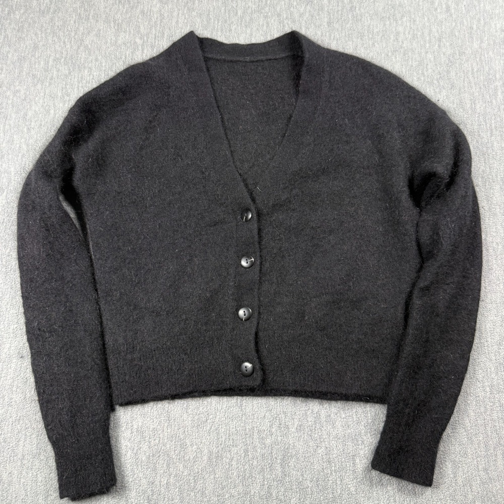 Lululemon Cardigan Sweater Women XS Black Cropped V-Neck Fuzzy Knit Top 18x20